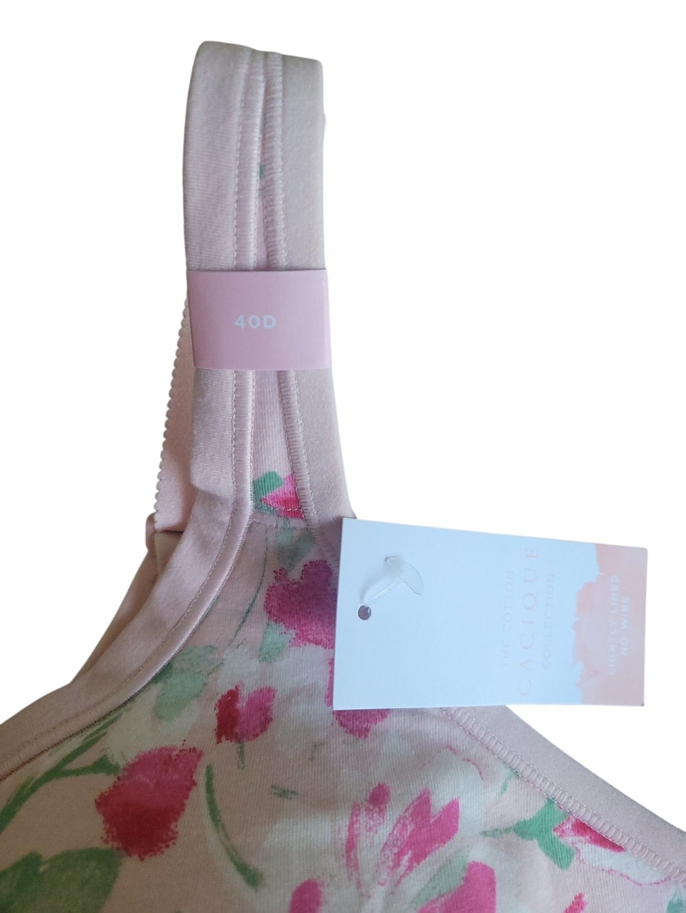 Cacique Cotton Collection Bra 40D NWT Wireless Lightly Lined Floral Pink Soft - Picture 4 of 9